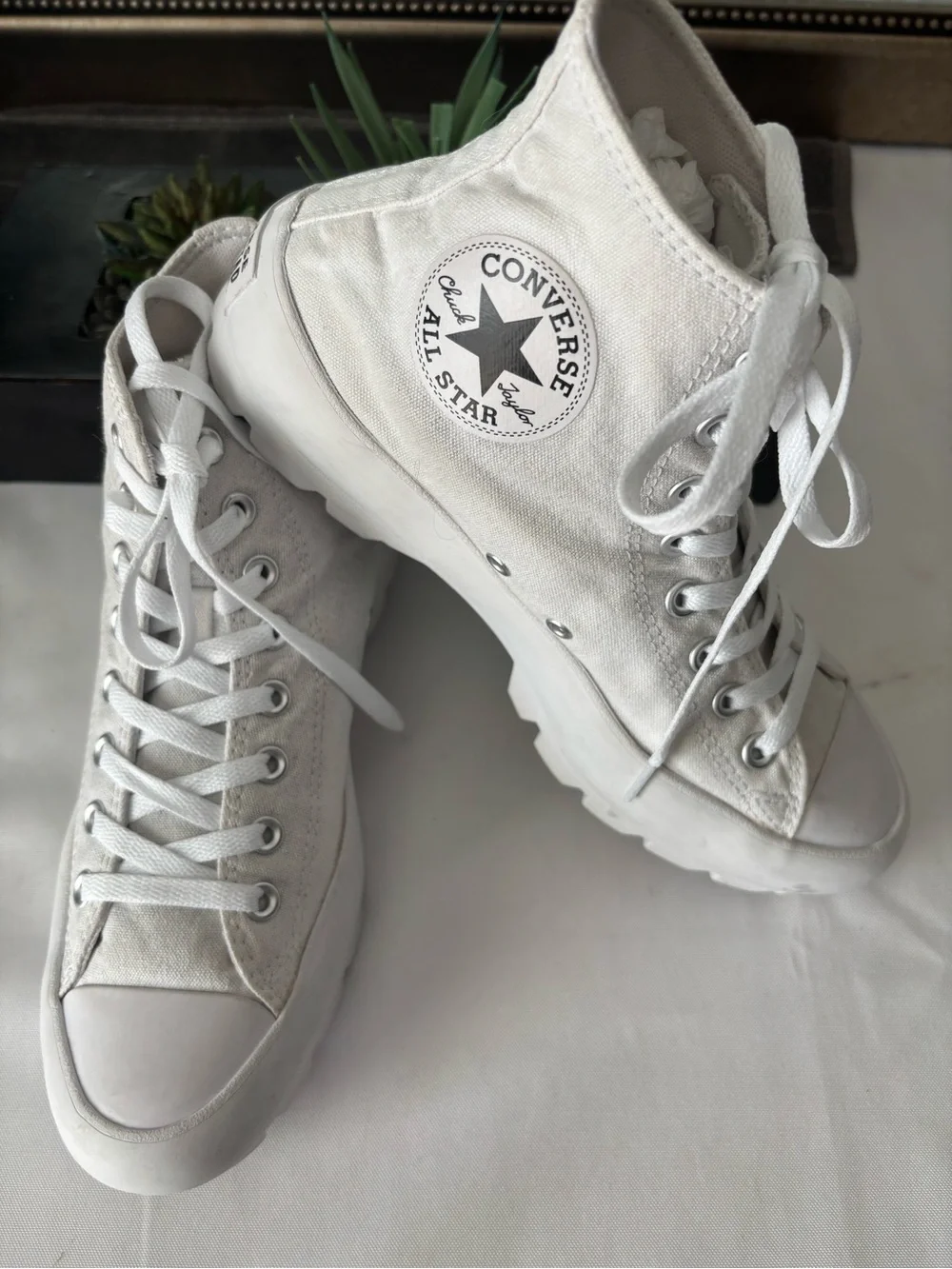Converse White Canvas Platform Lug-Sole High Top Sneakers